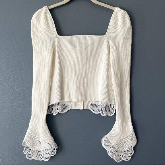 Self-Portrait Inserted Lace Ribbed Knit Cardigan Top - Picture 6 of 10